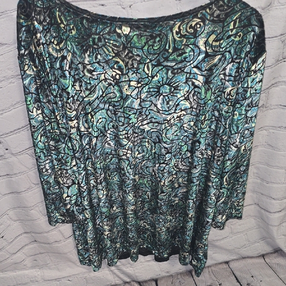 Catherines Black and Teal Iridescent 3X Burout Blouse - Picture 5 of 9
